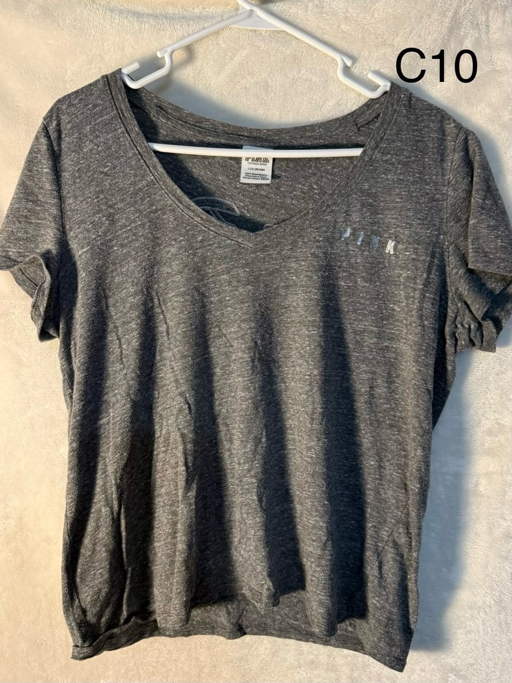 PINK Victoria's Secret Dark Gray Heather V-Neck Short Sleeve Tee